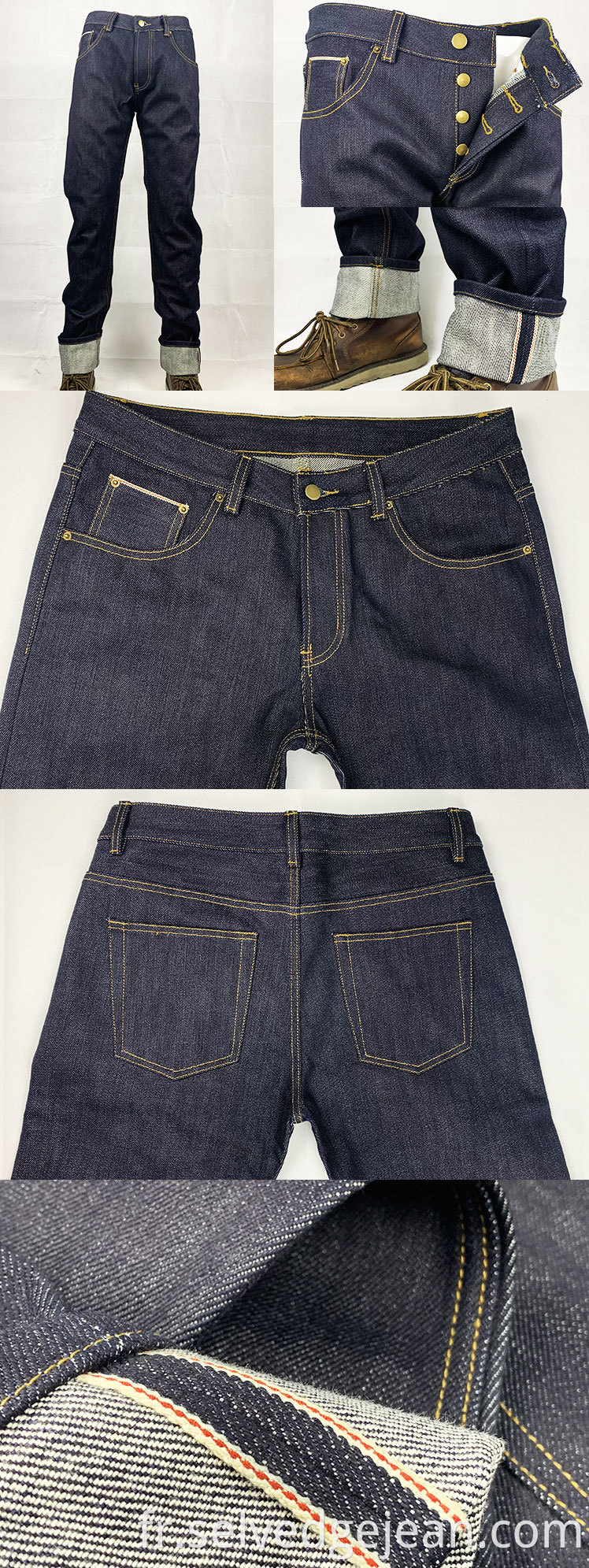 Patch de taille personnalisée rugueux épais 11 à 22oz de style japonais de style beatle buster liset brut denim jeans pour hommes